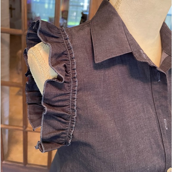 Pietro Brunelli Denim Chambray Ruffle Sleeve A-Line Maternity Dress XS - Picture 6 of 13